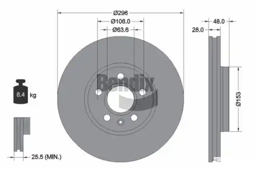 Тормозной диск BENDIX BDS2069HC вентилируемый , передняя ось