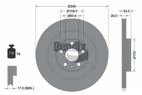 Тормозной диск BENDIX BDS1594 вентилируемый , задняя ось