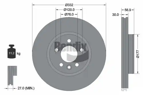 Тормозной диск BENDIX BDS2162HC вентилируемый , передняя ось