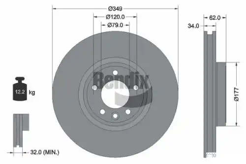 Тормозной диск BENDIX BDS2176HC вентилируемый , передняя ось