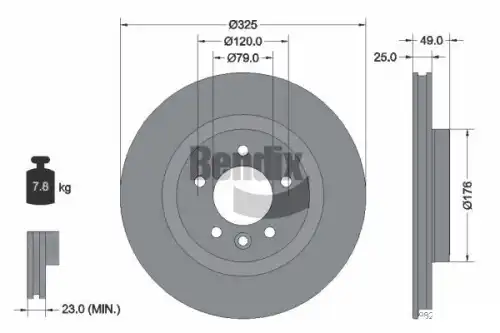 Тормозной диск BENDIX BDS1602 вентилируемый , задняя ось