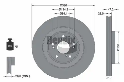 Тормозной диск BENDIX BDS2151 вентилируемый , передняя ось