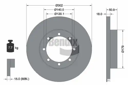 Тормозной диск BENDIX BDS1253 полный , задняя ось