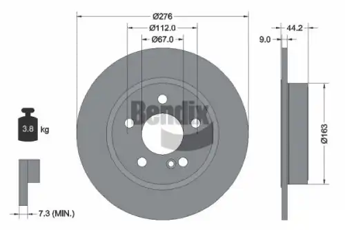 Тормозной диск BENDIX BDS1213 полный , задняя ось