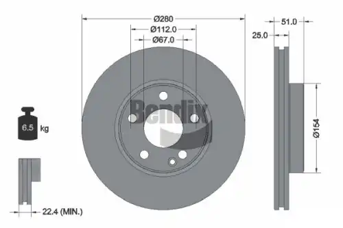Тормозной диск BENDIX BDS1120HC вентилируемый , передняя ось
