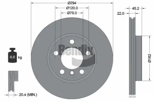 Тормозной диск BENDIX BDS1274HC вентилируемый , передняя ось