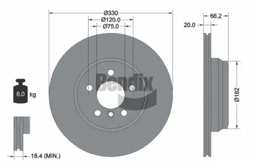 Тормозной диск BENDIX BDS1761 вентилируемый , задняя ось