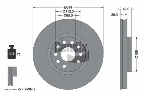 Тормозной диск BENDIX BDS1283HC вентилируемый , передняя ось
