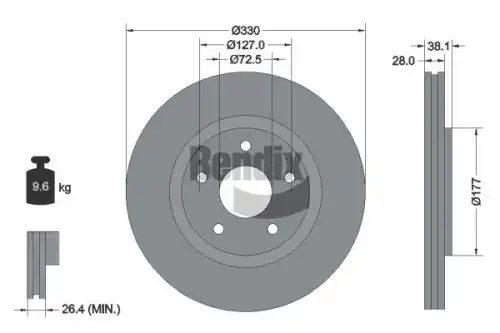 Тормозной диск BENDIX BDS1701 вентилируемый , передняя ось