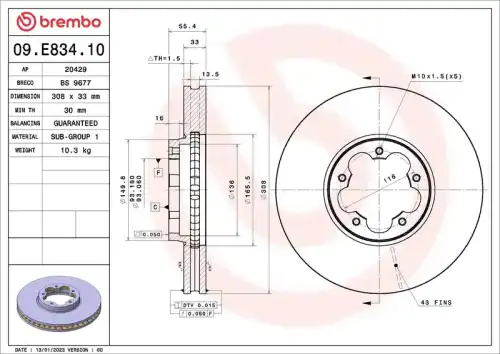 Тормозной диск 09.E834.10 BREMBO