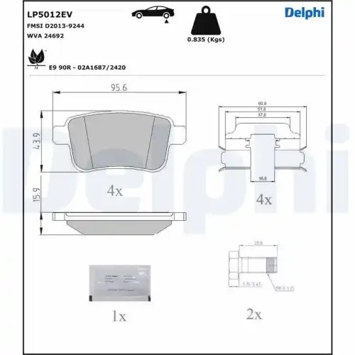 Тормозные колодки дисковые DELPHI LP5012EV