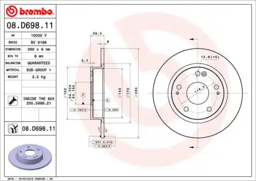 Тормозной диск BREMBO 08.D698.11
