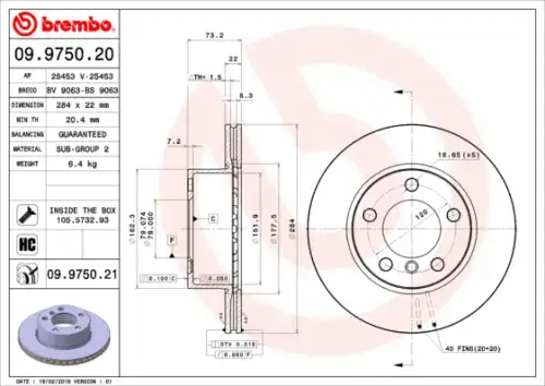 Тормозной диск BREMBO 09975020