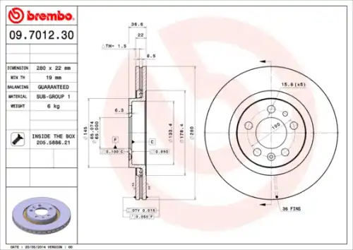 Тормозной диск BREMBO 09701230