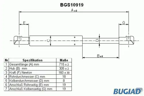 Амортизатор капота BUGIAD BGS10919