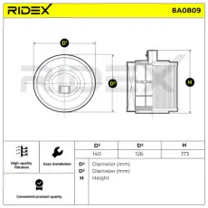 Фильтр воздушный RIDEX 8A0809