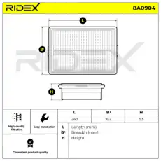 Фильтр воздушный RIDEX 8A0904
