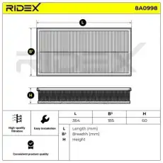 Фильтр воздушный RIDEX 8A0998