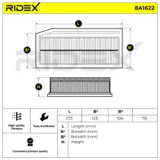 Фильтр воздушный RIDEX 8A1622