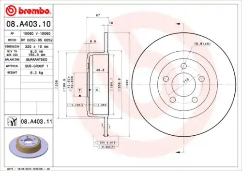 Тормозной диск BREMBO 08.A403.10