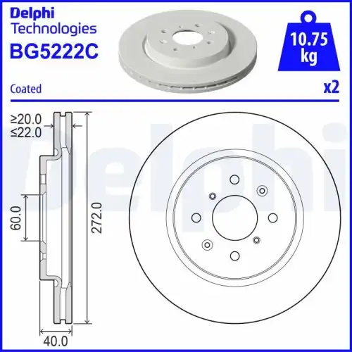 Тормозной диск DELPHI BG5222C вентилируемый , передняя ось