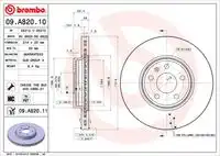 Тормозной диск BREMBO 09.A820.11 вентилируемый , передняя ось