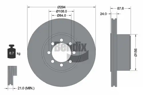 Тормозной диск BENDIX BDS1086 вентилируемый , задняя ось