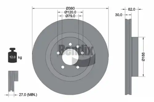 Тормозной диск BENDIX BDS1653 вентилируемый , передняя ось