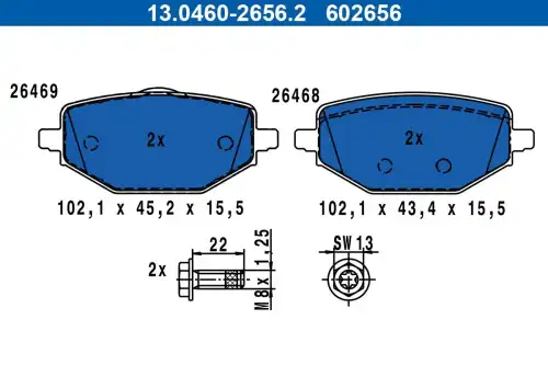 Тормозные колодки дисковые ATE 13.0460-2656.2
