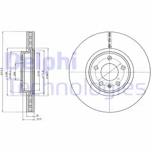 Тормозной диск DELPHI BG4346 вентилируемый , передняя ось
