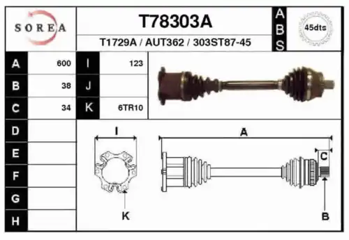 привод левый Audi T78303A EAI