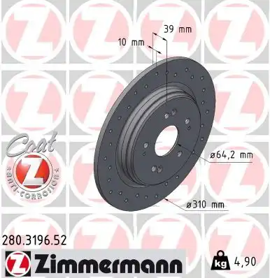 Тормозной диск ZIMMERMANN 280.3196.52