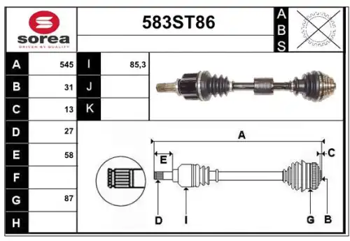 Приводной вал 583ST86 STARTCAR