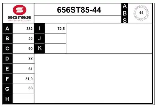 Приводной вал 656ST85-44 STARTCAR