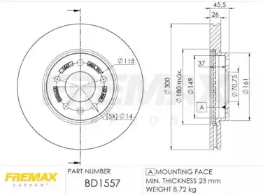 Тормозной диск FREMAX BD-1557 вентилируемый ,