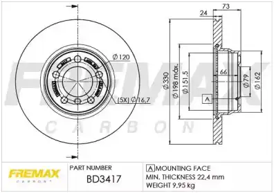 Тормозной диск FREMAX BD-3417 вентилируемый ,