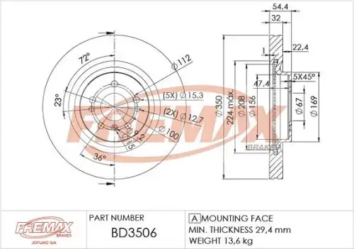 Тормозной диск FREMAX BD-3506 вентилируемый ,