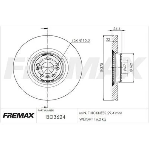 Тормозной диск FREMAX BD-3624 вентилируемый ,
