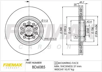 Тормозной диск FREMAX BD-6085 вентилируемый ,