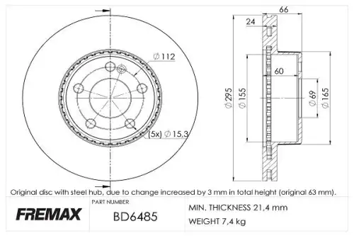 Тормозной диск FREMAX BD-6485 вентилируемый ,