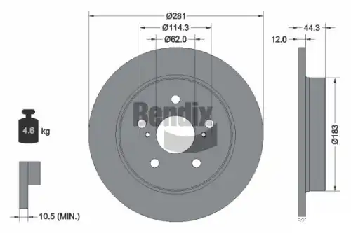 Тормозной диск BENDIX BDS2096 полный , задняя ось