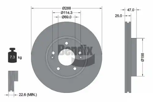 Тормозной диск BENDIX BDS1542 вентилируемый , передняя ось