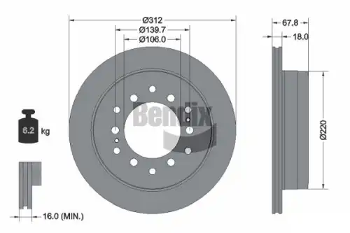 Тормозной диск BENDIX BDS1289 вентилируемый , задняя ось