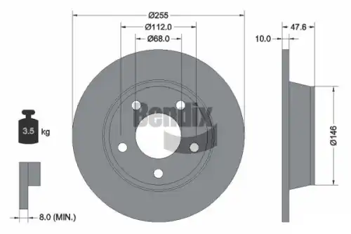 Тормозной диск BENDIX BDS1711 полный , задняя ось