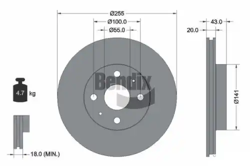 Тормозной диск BENDIX BDS1326 вентилируемый , передняя ось