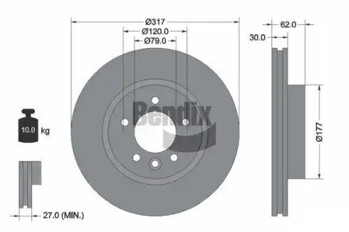 Тормозной диск BENDIX BDS1675HC вентилируемый , передняя ось