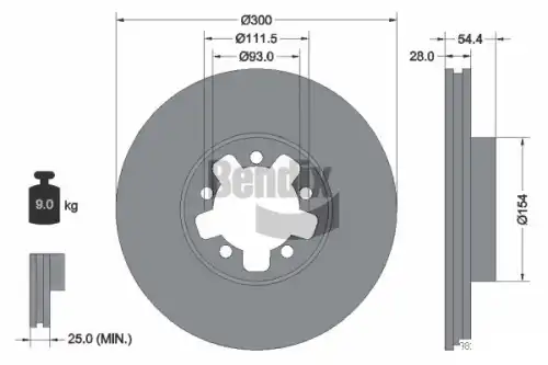 Тормозной диск BENDIX BDS1288 вентилируемый , передняя ось