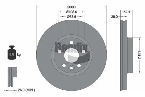 Тормозной диск BENDIX BDS1127HC вентилируемый , передняя ось