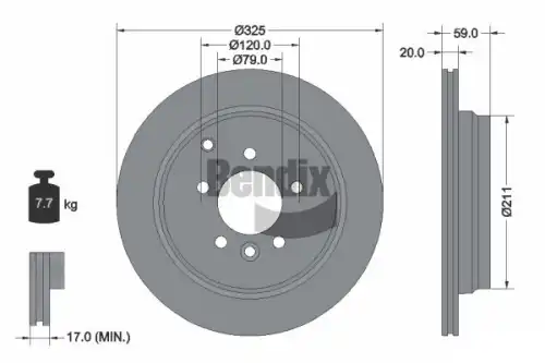 Тормозной диск BENDIX BDS1698 вентилируемый , задняя ось