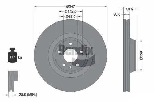 Тормозной диск BENDIX BDS1351HC вентилируемый , передняя ось